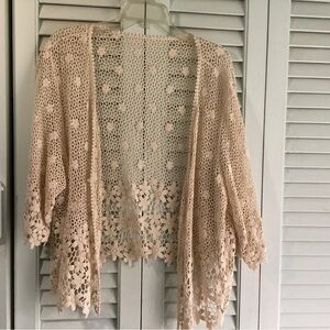 Chic Beige Crochet Women's Cardigan